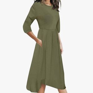 Merokeety 3/4 sleeve -shirt dress, Olive Green, Size Medium